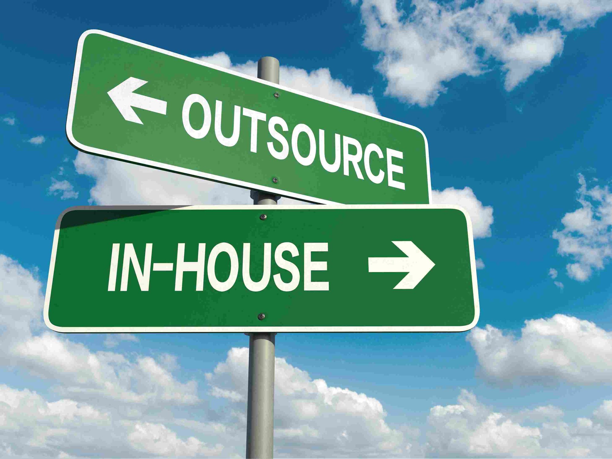 outsource or inhouse payroll method sign board