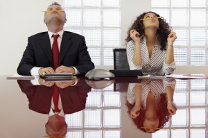 Frustrated colleagues playing at conference call