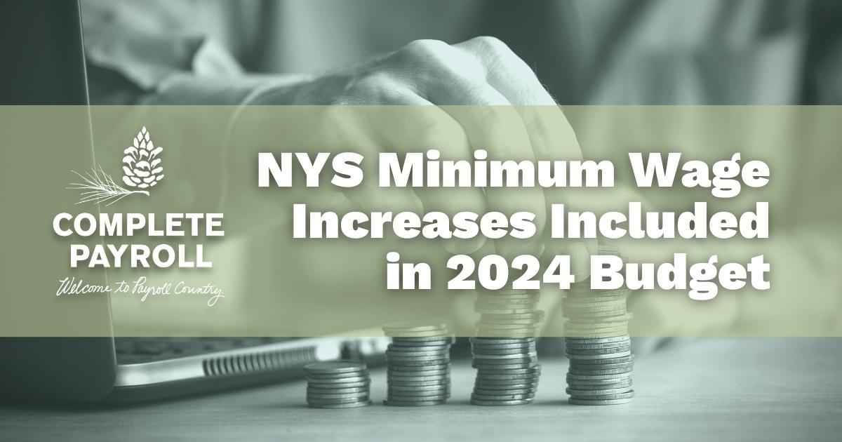 Illustration of New York State minimum wage increase announcement in the 2024 budget, highlighting impact on businesses and compliance strategies