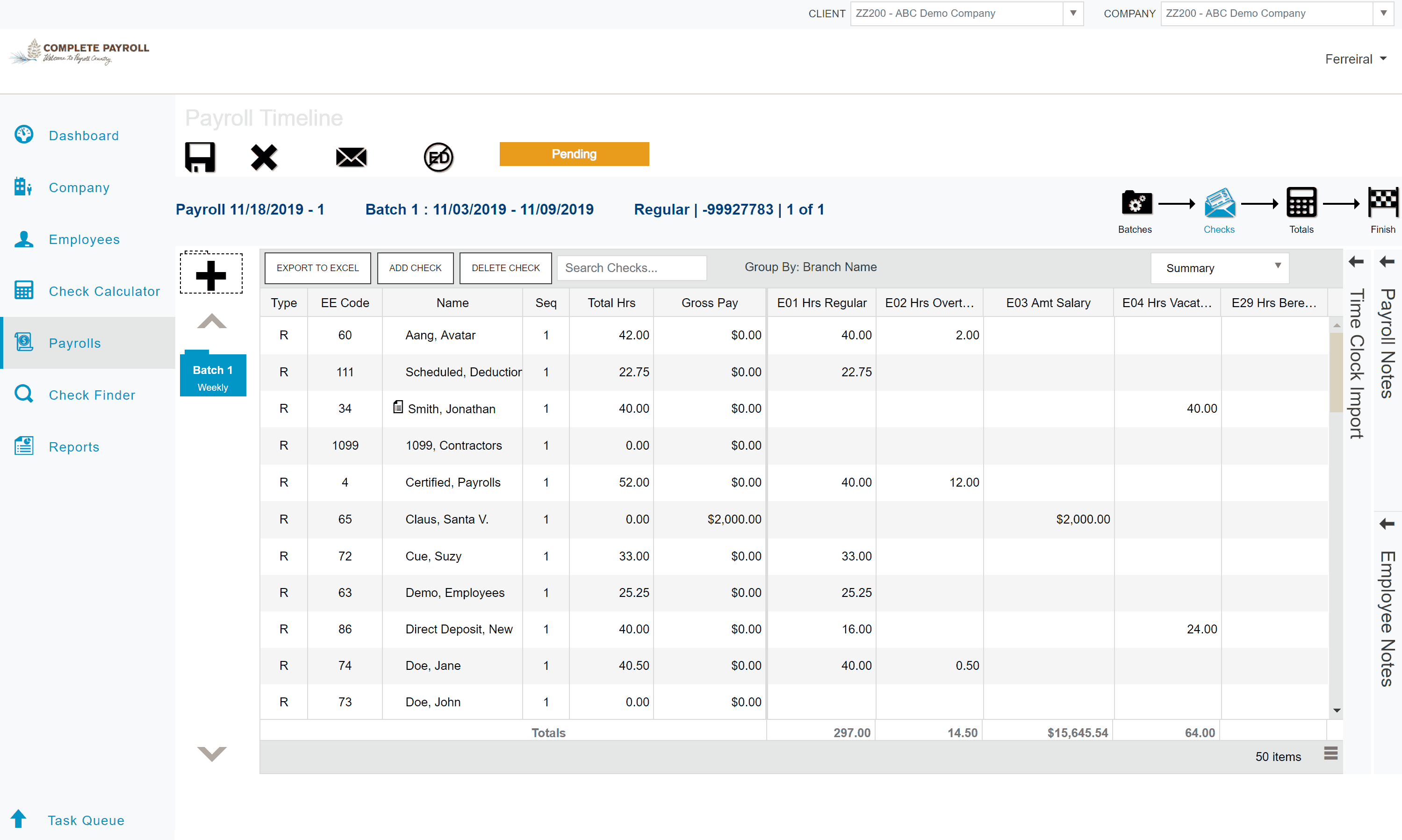 Basic payroll entry in Evolution Payroll