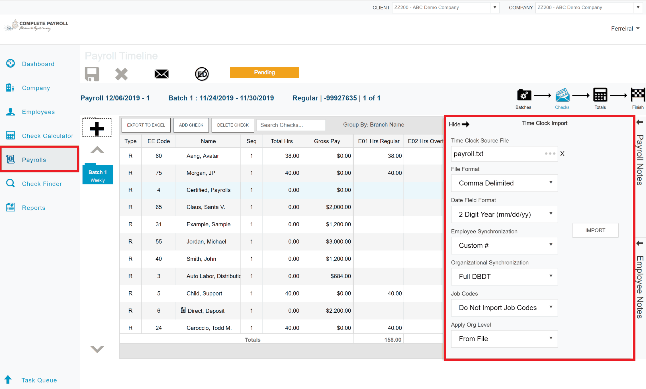 Entering payroll hours using an import file in Evolution Payroll