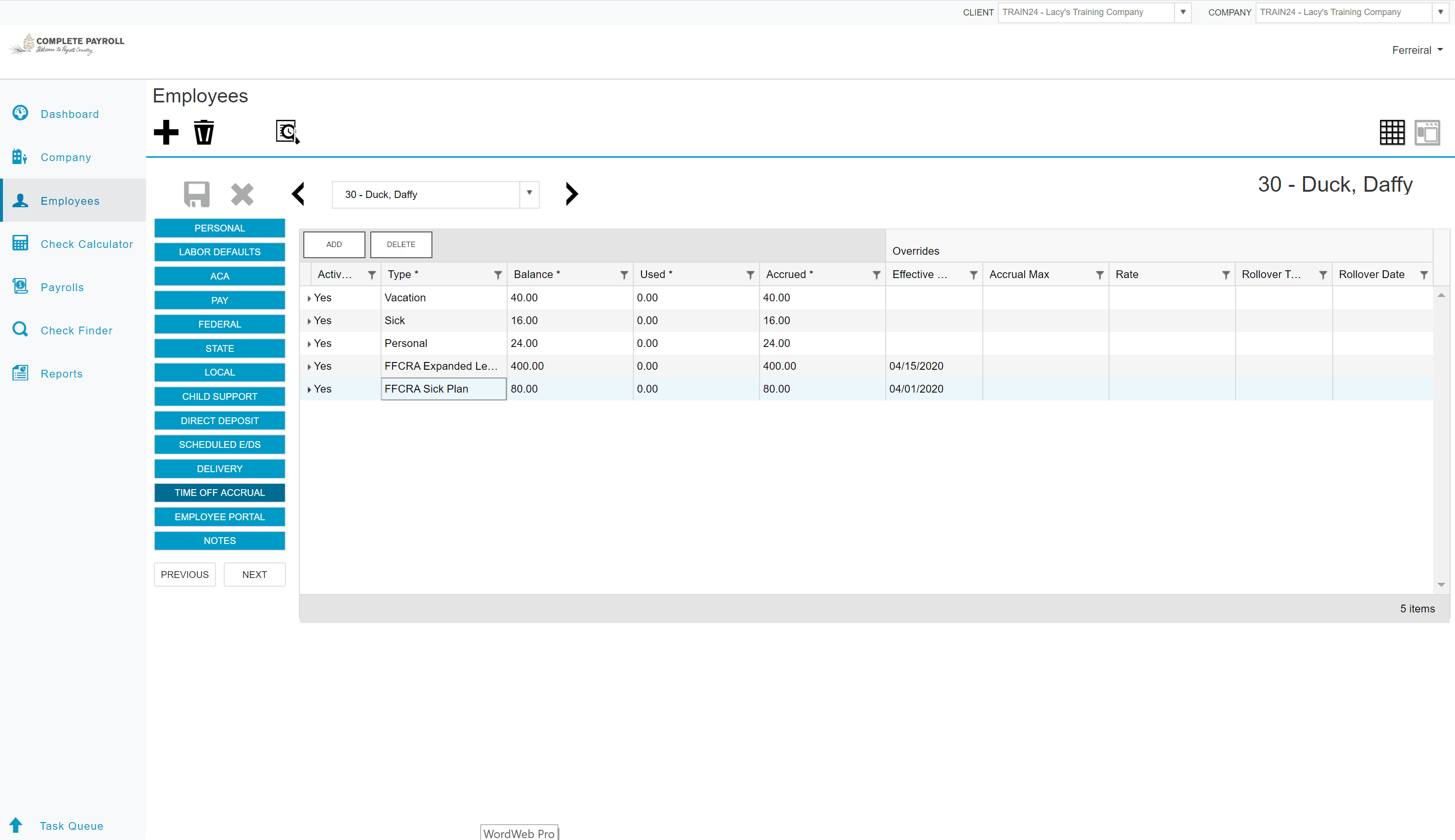 FFCRA Leave Setup and Payroll Entry in Evolution Payroll
