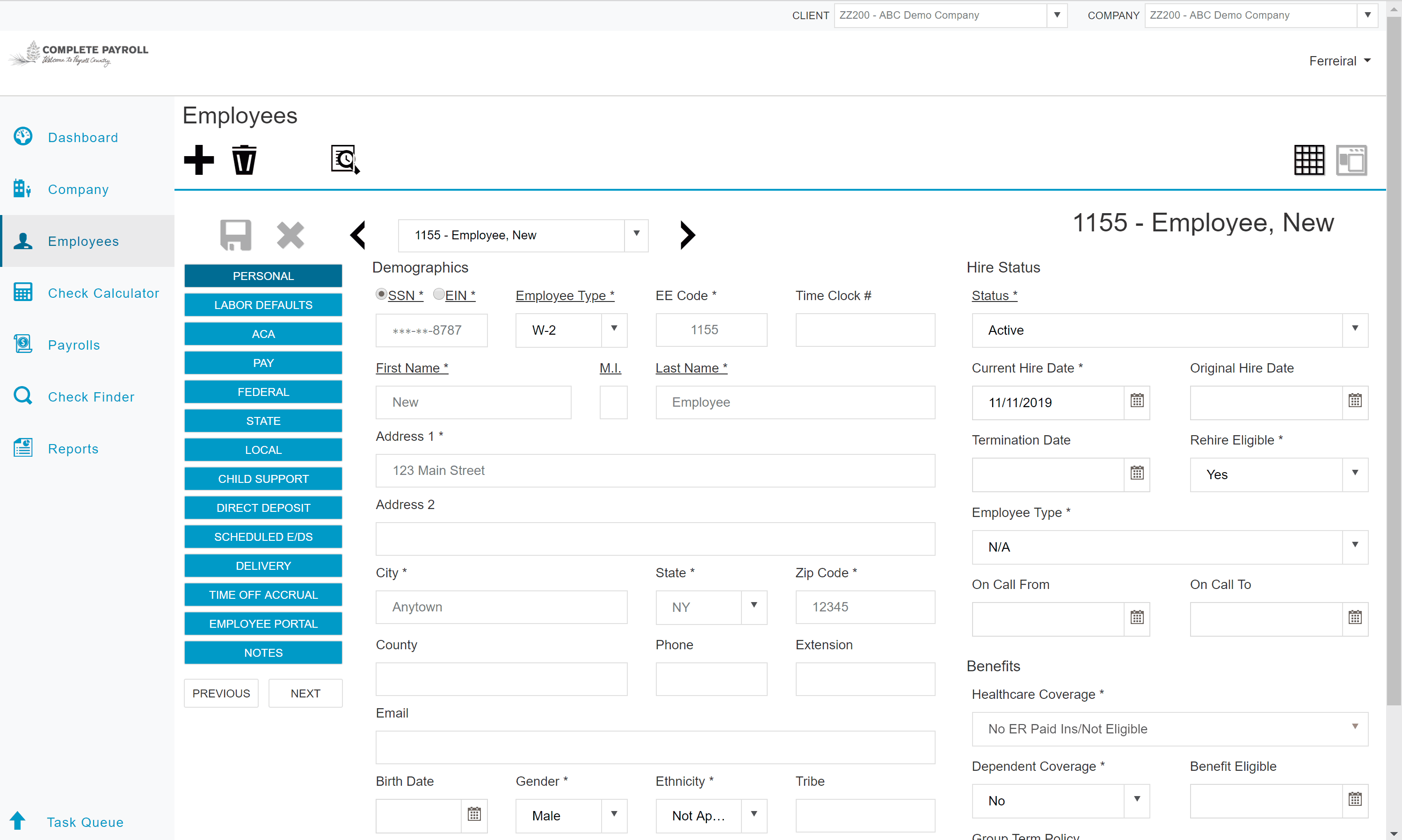 Setting up a new employee in Evolution Payroll