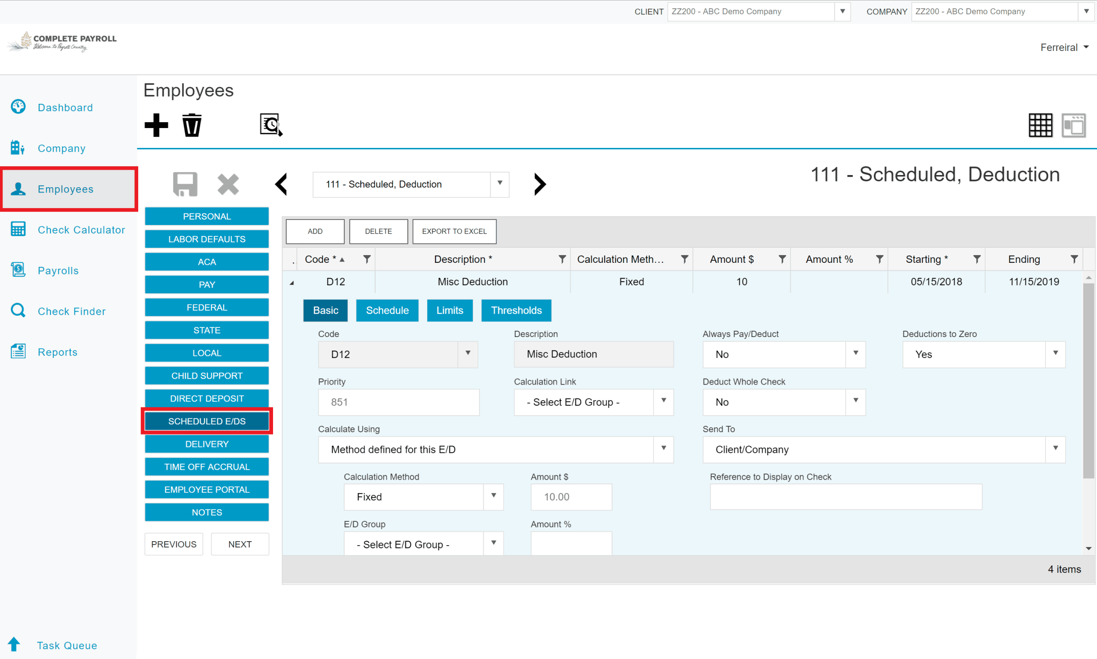 Setting up and editing scheduled earnings and deductions in Evolution Payroll