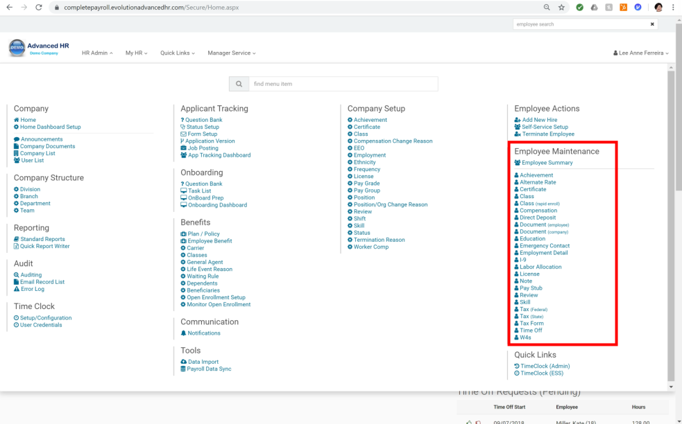 Employee maintenance in Advanced HR 2019