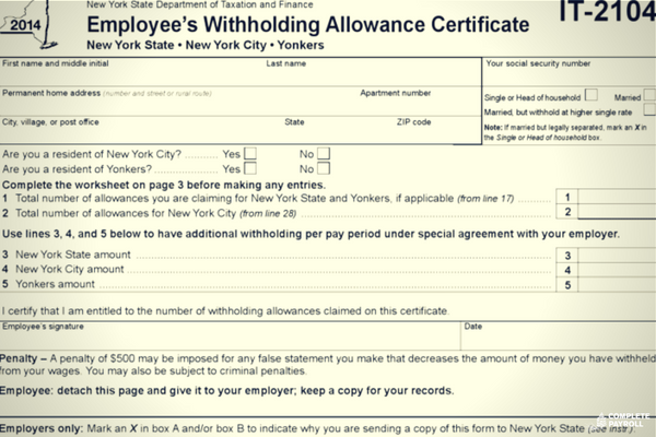 IT-2104 Form | New York State Income Tax Withholding