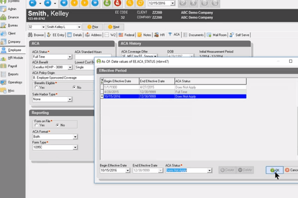 Updating ACA Information Upon Termination in Evolution Classic